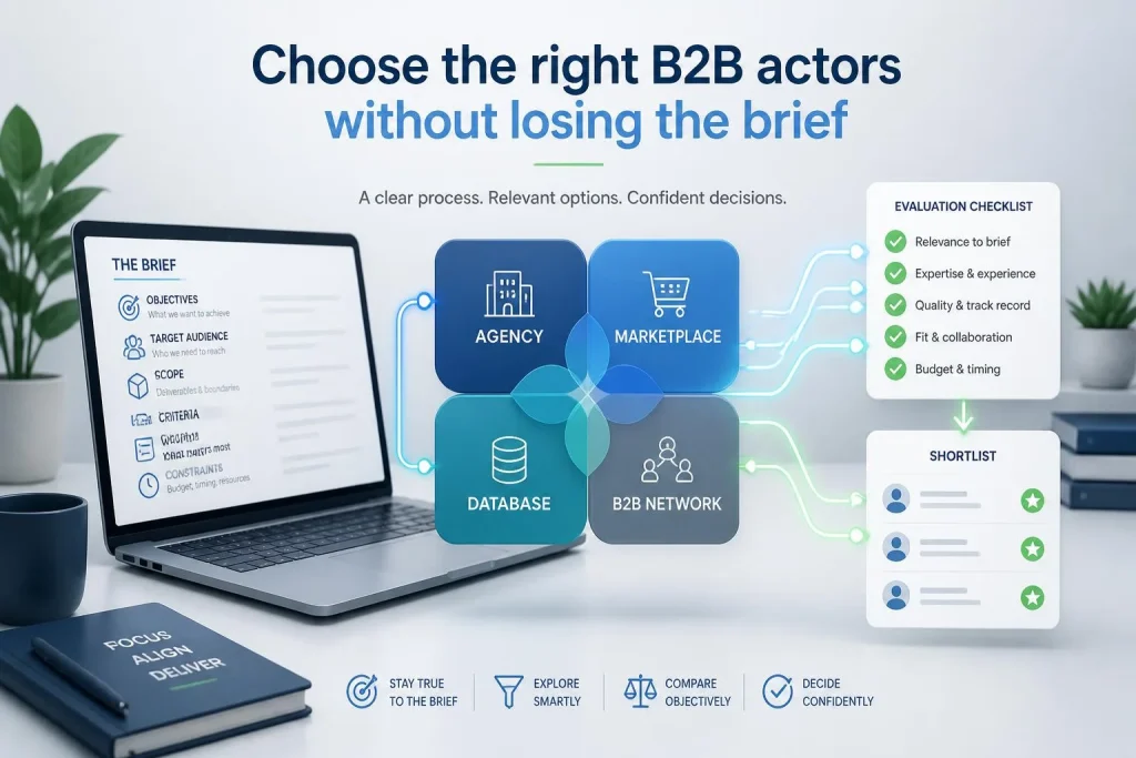 Agences, marketplaces, bases de données et réseaux B2B : comparer sans perdre le fil du brief