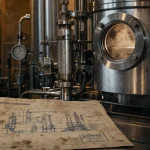 Distillation moléculaire en vide poussé : unité à film râclé en inox dans un atelier industriel