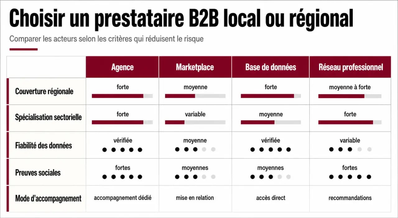 Business B2B Entreprise : tableau comparatif des acteurs locaux et régionaux