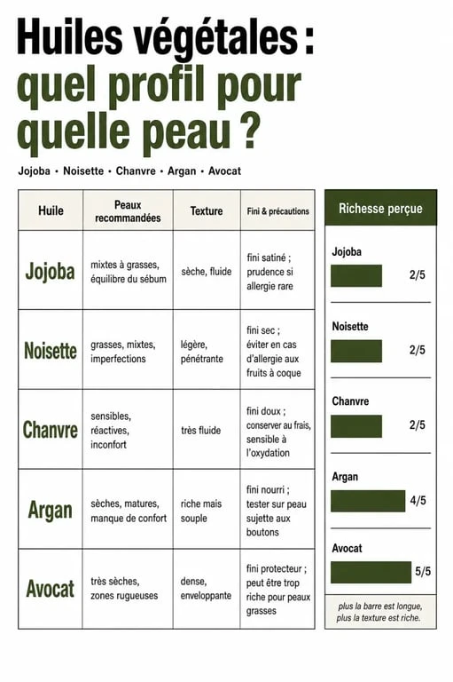 Comparatif huile non comédogène des huiles végétales selon le type de peau et l’usage