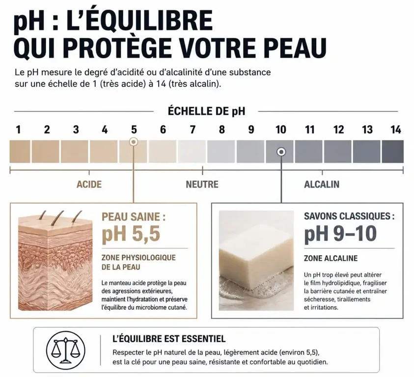 Comparaison du pH physiologique de la peau et des savons dermatologiques