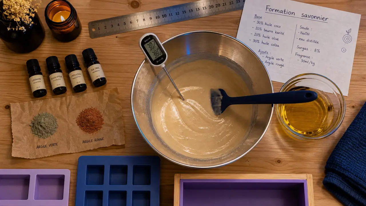 Formation savonnier : atelier de saponification sécurisé, pâte à savon et huiles