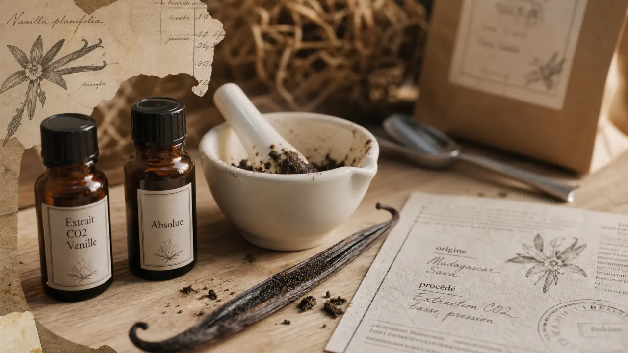 Huiles essentielles vanille : extrait CO2, absolue et oléorésine