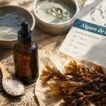 Produits cosmétiques à base d algues marines Bretagne : flacon et algue de Guérande