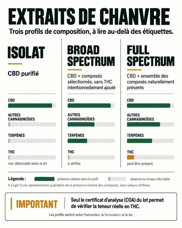 Comparaison des extraits d’une huile CBD sans THC : isolat, broad spectrum et full spectrum