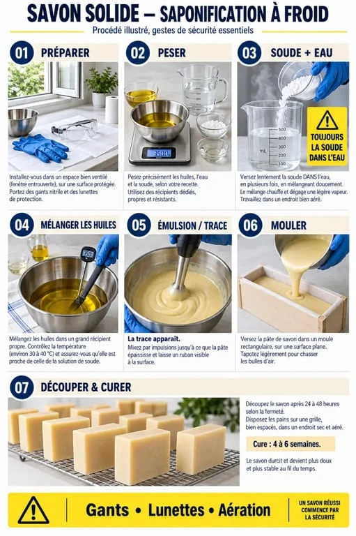 Fabriquer son savon solide : étapes de la saponification à froid et règles de sécurité