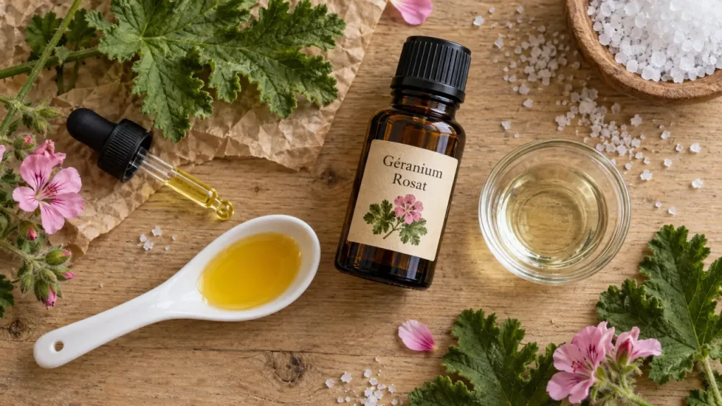 Huile essentielle de géranium : la dilution qui protège la peau et préserve le parfum floral